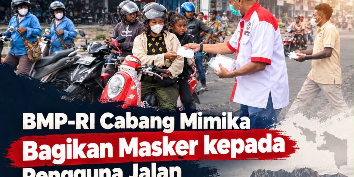 BMP-RI Cabang Mimika Bagikan Masker kepada Pengguna Jalan di Tengah Kabut Asap